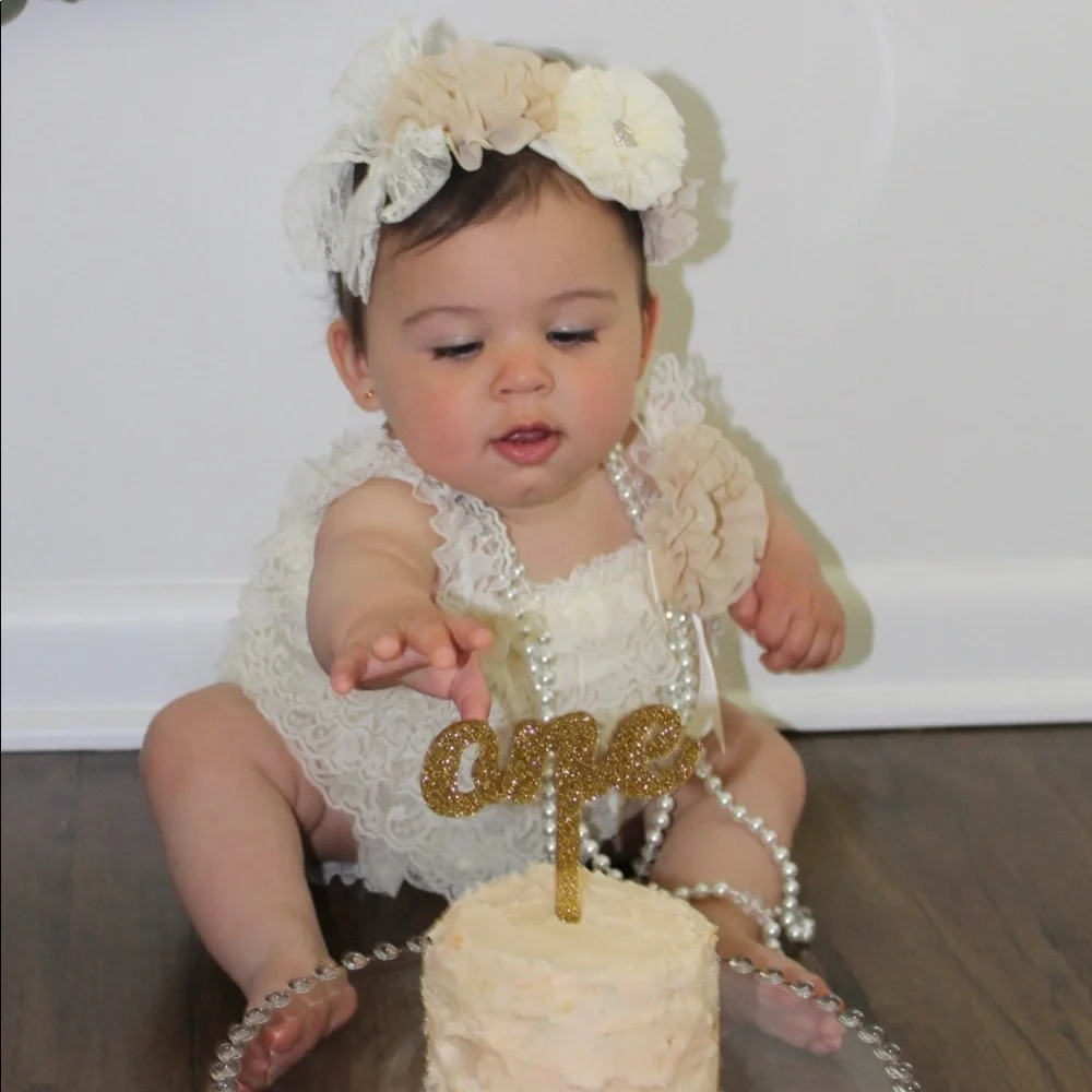 Sparkly Gold “One” first birthday Cake Topper